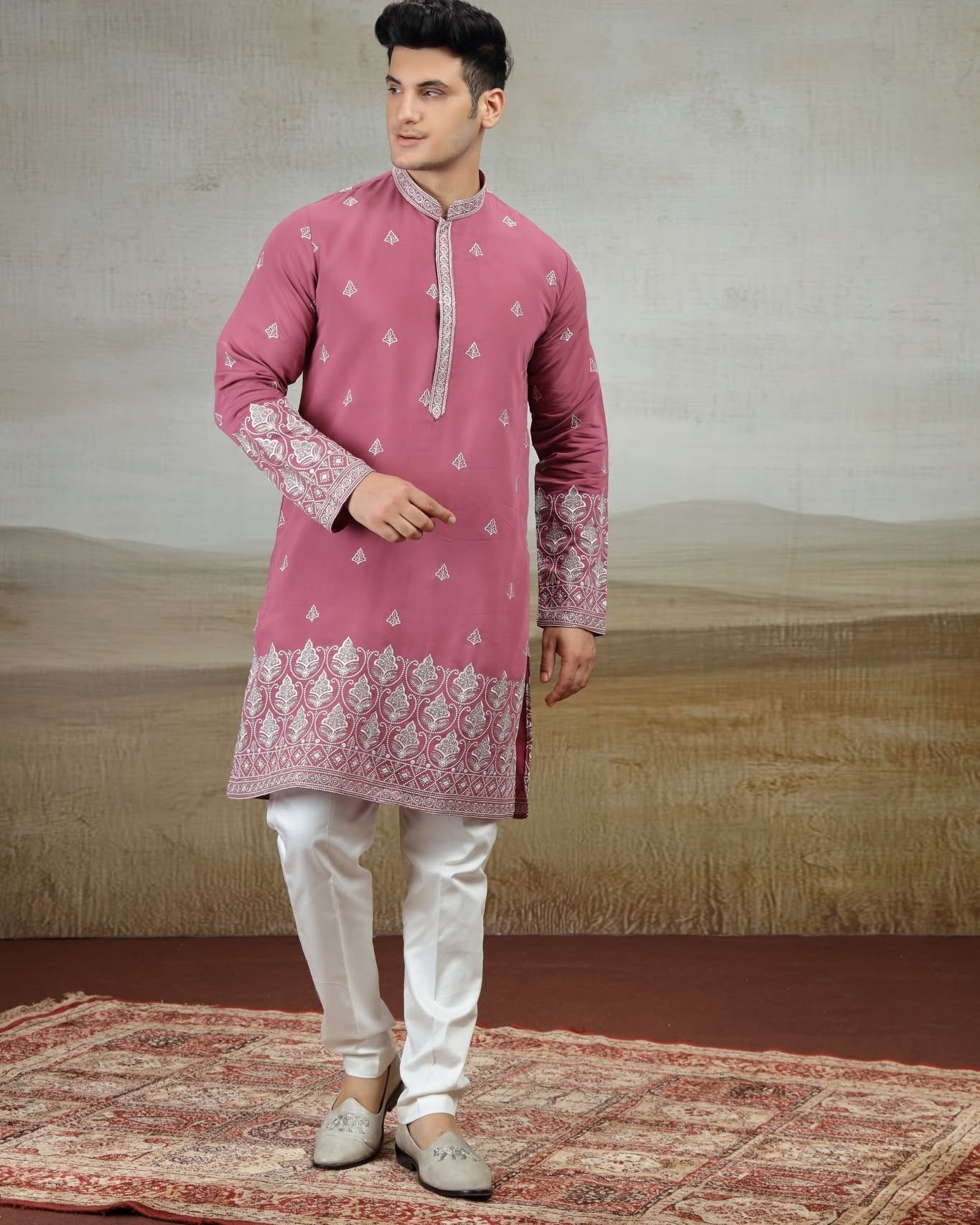 Elegant Onion Pink Embroidered Kurta Set | D.No. 4746